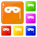 Carnival mask icons set vector color Royalty Free Stock Photo