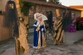 Carnival mask parade in the street. Portrait of Bocco king of Castiglion Fibocchi, Tuscany