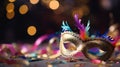 Carnival Mask - Party Masquerade With Abstract Defocused Bokeh Lights On Shiny Confetti, generative ai Royalty Free Stock Photo