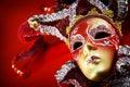Carnival mask on red background Royalty Free Stock Photo