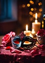 carnival mask with rose petals. Selective focus. Royalty Free Stock Photo