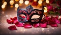 carnival mask with rose petals. Selective focus. Royalty Free Stock Photo
