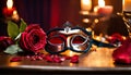 carnival mask with rose petals. Selective focus. Royalty Free Stock Photo