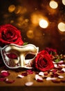 carnival mask with rose petals. Selective focus. Royalty Free Stock Photo