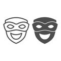 Carnival mask with smiling face, comedy mask line and solid icon, theater concept, smiley mask vector sign on white