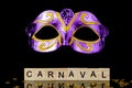 Carnival mask with wood text carnaval Royalty Free Stock Photo