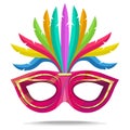 Carnival masks. Carnival concept illustration. Pink mask with a golden pattern and feathers.