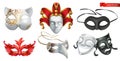 Carnival masks. 3d vector icon set Royalty Free Stock Photo