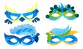 Carnival Masks with Feathers and Decorative Elements Vector Set
