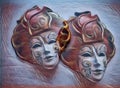 Carnival masks. Carnival festival costume element. Pastel, gentle and hazy atmosphere. Collage and double exposure. Italian and