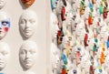 Carnival masks hanging on wall boards lie Royalty Free Stock Photo