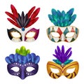 Carnival masks. Masquerade party celebration masked female vector realistic 3d pictures