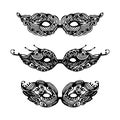 Carnival masks hand drawn set. Black and white isolated vector illustration for your design. Royalty Free Stock Photo