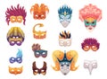 Carnival masks. Venetian fashioned items for faces festive night party colored masks exact vector illustrations isolated