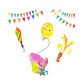 Celebration, holiday, entertainment, firecrackers and fireworks, decorative flags and ornaments.