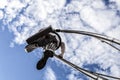 Carnival of Nice, Flowers` battle. An acrobat in businessman suit walking in the sky