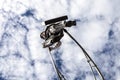 NICE - FRANCE - March 01, 2014: Carnival of Nice, Flowers ` battle. An acrobat in businessman suit walking in the sky