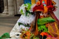 Carnival pair multicolor mask and costume at the traditional festival in Venice, Italy