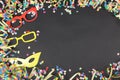 Carnival party background with confetti and streamer Royalty Free Stock Photo
