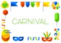 Carnival party frame. Mardi Gras illustration for traditional holiday or festival.