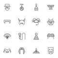 Carnival party line icons set