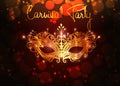Carnival Party, Luxury Golden Carnival Mask, Masquerade, Mardi Gras. Carnival gold leaf lettering design, Night Party Poster