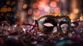 Carnival Party - Venetian Mask With Abstract Defocused Bokeh Lights And Shiny, generative ai Royalty Free Stock Photo