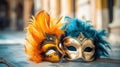 Carnival Party. Venetian mask banner on white background. AI generative Royalty Free Stock Photo