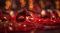 Carnival Party - Venetian Masks On Red Glitter With Shiny Streamers On Abstract Defocused Bokeh Lights, generative ai Royalty Free Stock Photo
