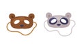 Carnival photo booth party objects set. Bear masks cartoon vector illustration