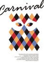 Carnival poster design with harlequin geometric pattern and mask in negative space