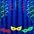 Carnival poster template with masks and curtain