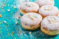 Carnival powdered sugar raised donuts - German Berliner donuts