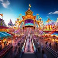 a carnival with rides that take visitors on a journey Royalty Free Stock Photo