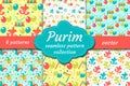 Carnival seamless pattern set. Collection Purim background. Holiday, masquerade, festival, birthday party. Endless