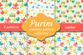 Carnival seamless pattern set. Collection Purim background. Holiday, masquerade, festival, birthday party. Endless