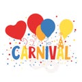 Carnival Sign with Balloons, Mask and Confetti, Illustration