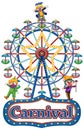 Carnival sign template with happy clowns and ferris wheel