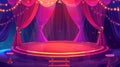 Carnival stage modern background. Carnival arena with red vintage theater curtain. Animated circus scene illustration Royalty Free Stock Photo