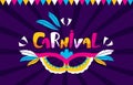 Carnival text banner, carnaval logo with flags garlands. Party poster, brasil or mexican fiesta background. Festival