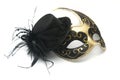 Carnival venetian mask and woman hat on white background Royalty Free Stock Photo