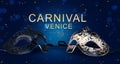 Carnival Venice party poster with Venetian masks. Royalty Free Stock Photo