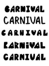 Carnival word set in five hand drawn fonts stock vector illustration