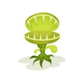 Carnivore plant with teeth, fantastic malicious green plant vector Illustration on a white background