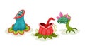 Carnivore Plants or Monster Flowers as Fantastic Flora Vector Set