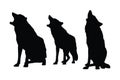 Carnivore wolves silhouette bundle. Dangerous wild animals like wolf, silhouettes on a white background. Wolf full body silhouette Royalty Free Stock Photo