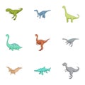 Carnivorous dinosaurs icons set, cartoon style