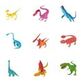 Carnivorous dinosaurs icons set, cartoon style