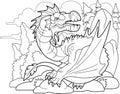 Carnivorous dragon, coloring book, funny illustration