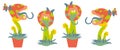 Carnivorous Plant Set, Monster Flora in Flower pot. Vector Fantasy Scary Flat Illustration Isolated on white. Cartoon Angry Royalty Free Stock Photo